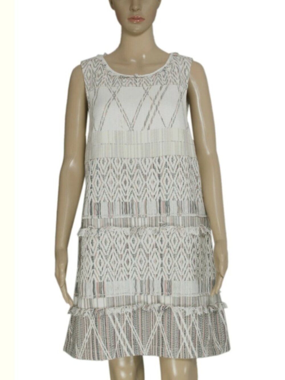 Anthropologie Jacquard Fabric Fringes Sleeveless Pocket Tunic Dress S